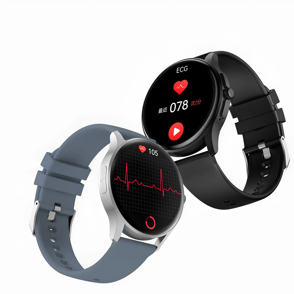 Non-invasive blood glucose detection smart watch with heart rate and blood pressure monitoring, IPS screen, black colour, on wrist