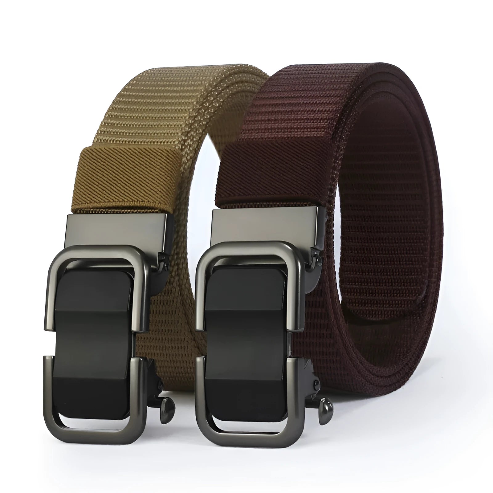 Men's toothless nylon canvas belt with alloy buckle shown in army green colour
