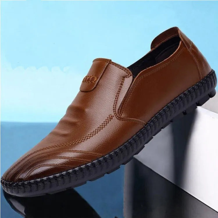 Men's casual workwear shoes in black or brown with artificial PU upper, sizes 39-44, 0.5kg lightweight pair