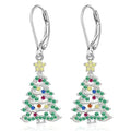 Women's copper Christmas tree earrings with white gold plating and star shape elements
