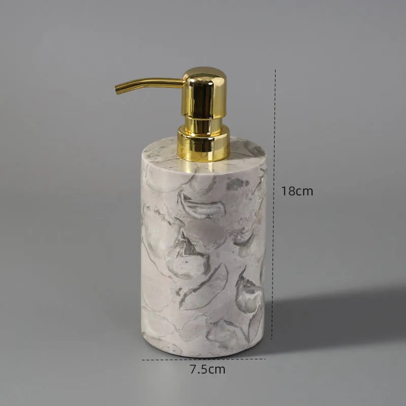 Marble bathroom toilet set with Bawang flower pattern including 16 pieces such as tissue boxes, lotion bottles, soap dishes, trays