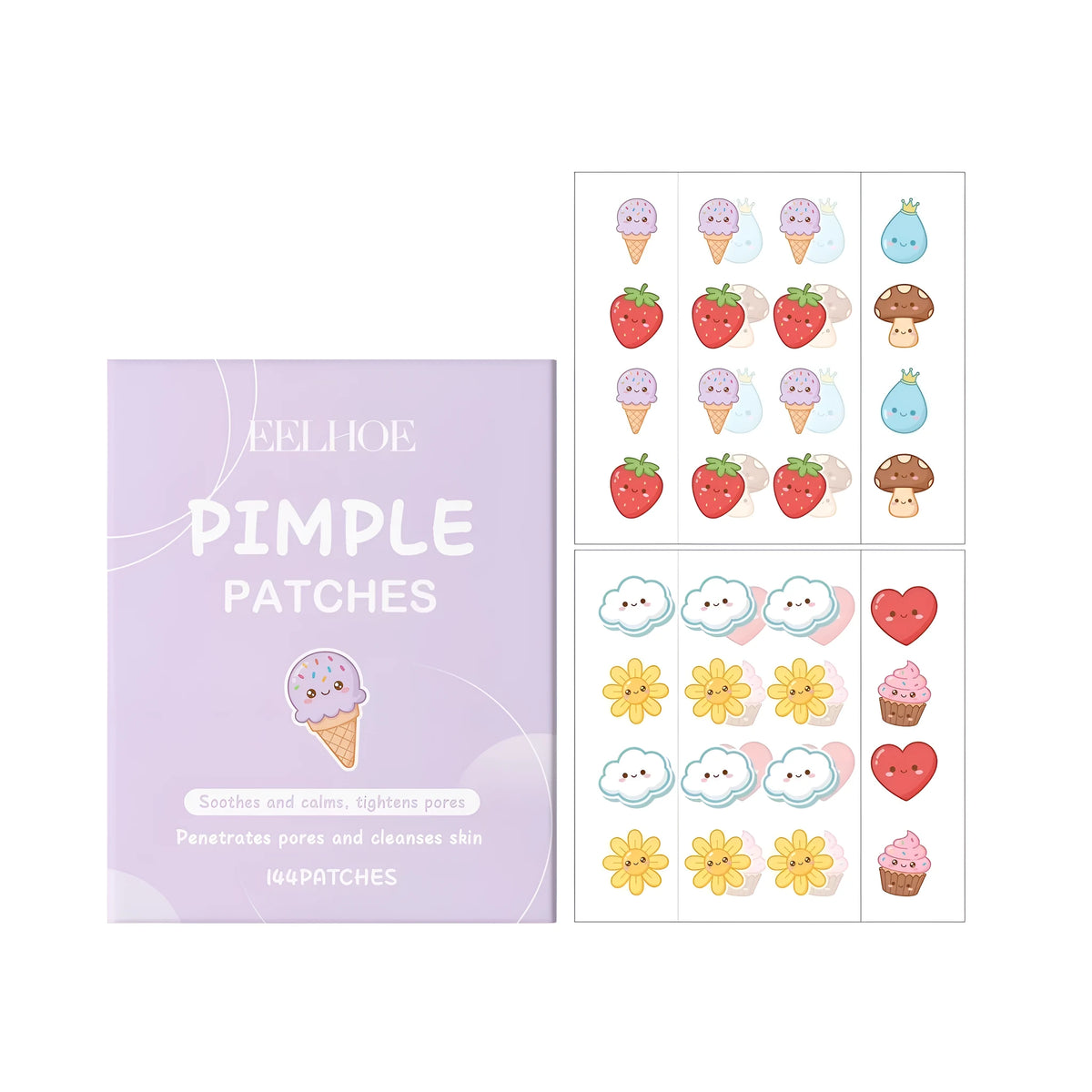 Cartoon acne relieving patches, 144 pack with tea tree oil, mint leaves, allantoin and salicylic acid