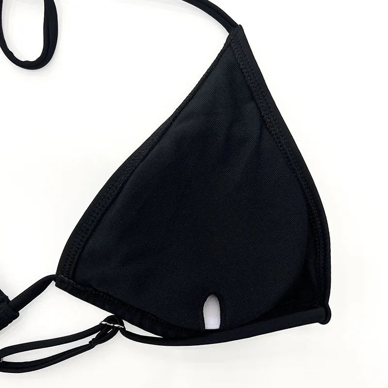 Black mesh women's long sleeve bikini swimsuit set with four pieces