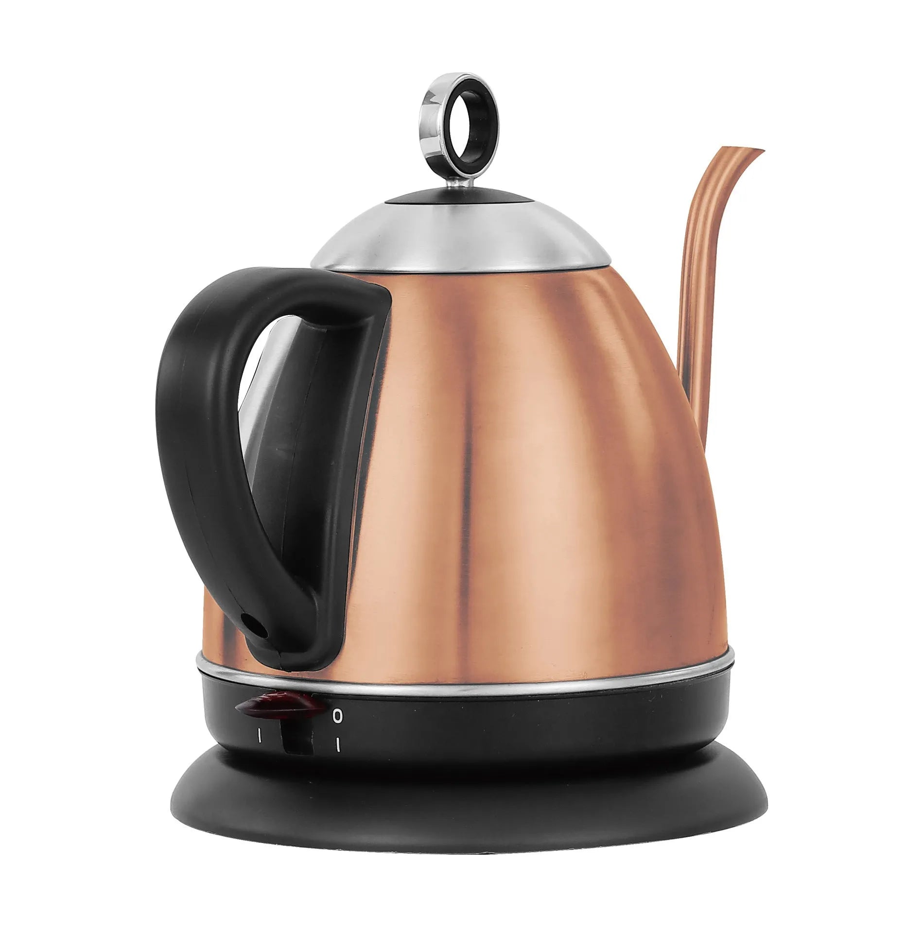 Gold full-automatic stainless steel electric kettle with touch controls and 1 litre capacity.