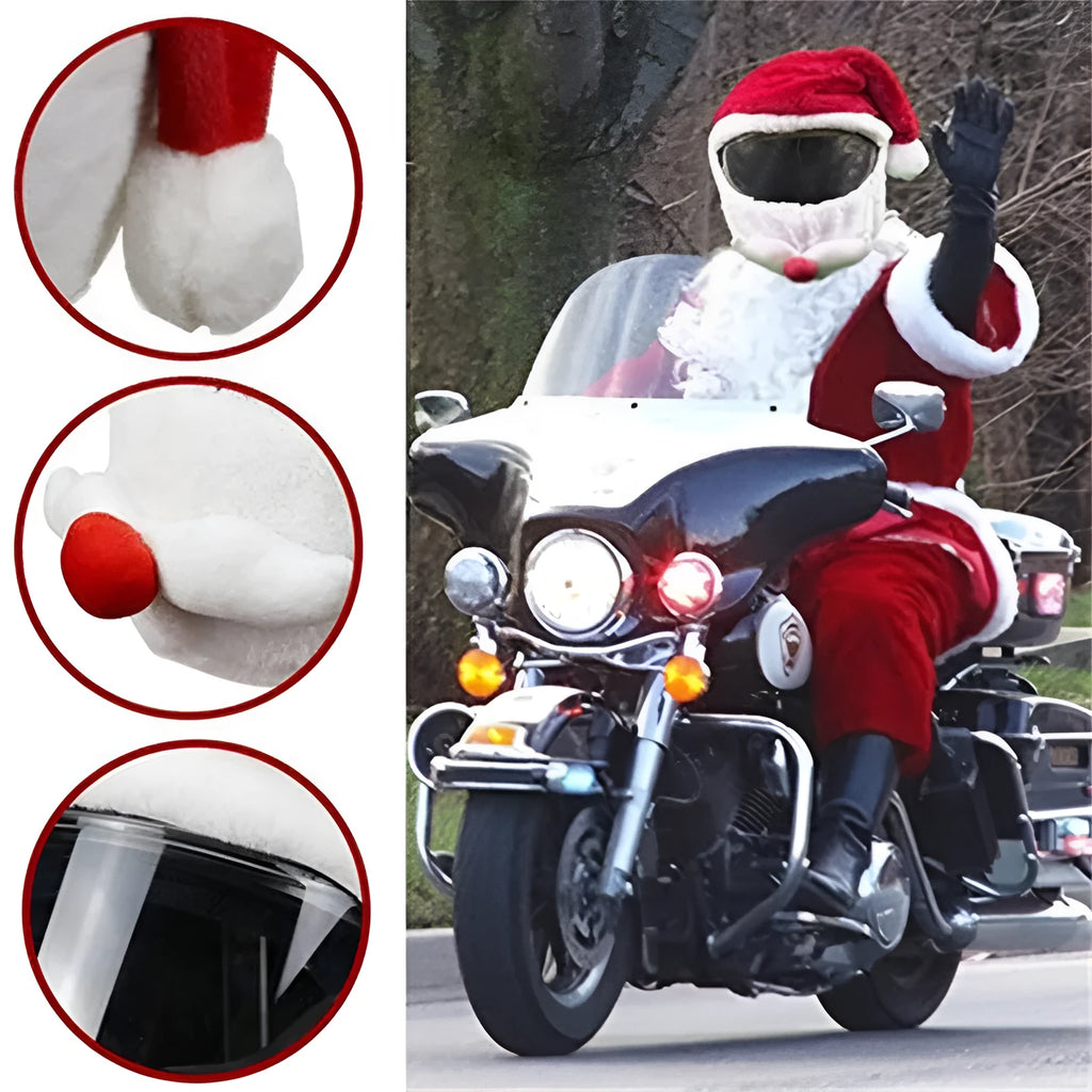 Santa Claus motorcycle helmet cloth cover in red and white, 22x25x4 cm
