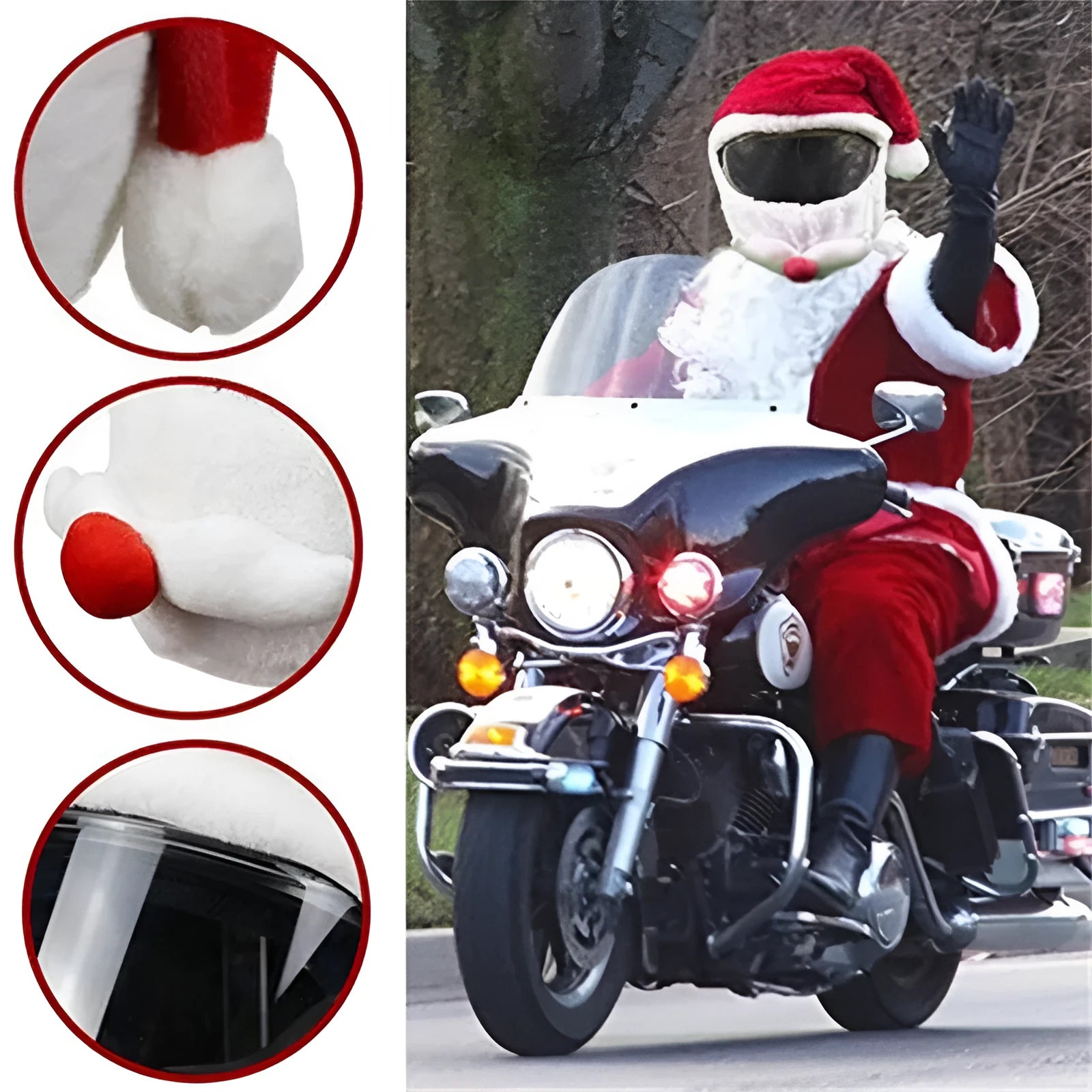 Santa Claus motorcycle helmet cloth cover in red and white, 22x25x4 cm