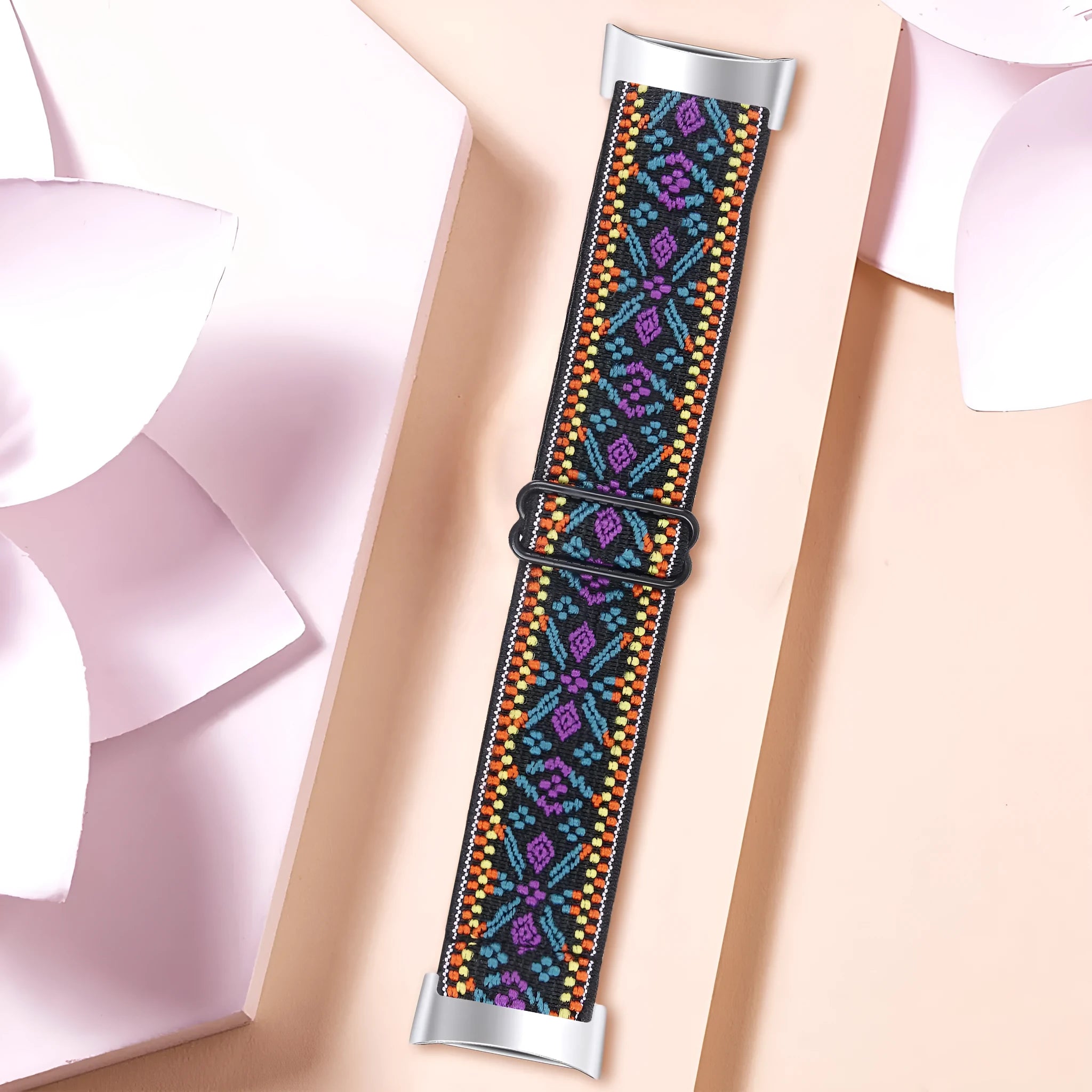 Elastic printed watch strap for Fitbit Charge 6 shown in multiple colour options