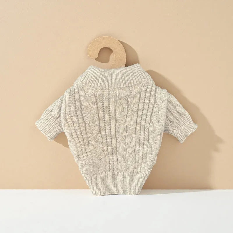 Beige wool dog sweater in sizes XS to XL, casual solid colour pet warm clothes