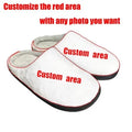 A pair of patterned cotton flannel slippers with TPR rubber soles on a wooden floor.
