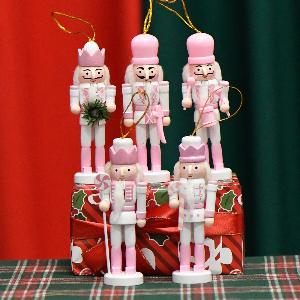 Pink wooden nutcracker soldier figure 13cm tall with classical design