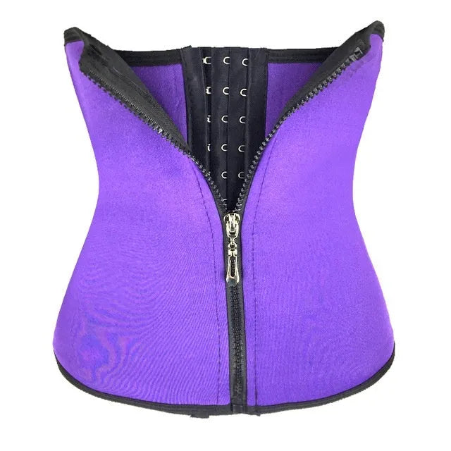 Breasted neoprene body shaping corset belt for women in black, shown on a mannequin.
