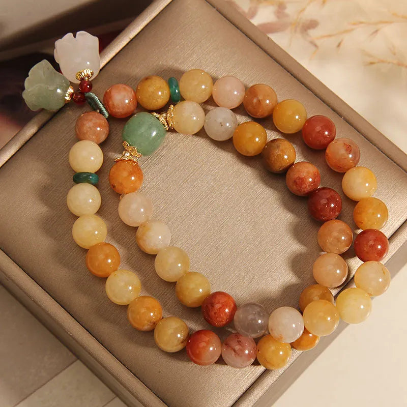Natural jade multi-layer bracelet with orchid pendant for women, adjustable wrap design
