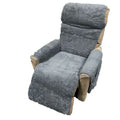 Lamb wool coloured polyester sofa cushion cover shown on a seat, with size options for 55cm, 64cm, and 71cm widths.