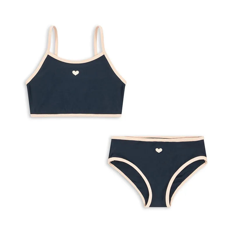 Dark blue baby girls' split swimsuit with high elasticity for swimming ages 1-6 years
