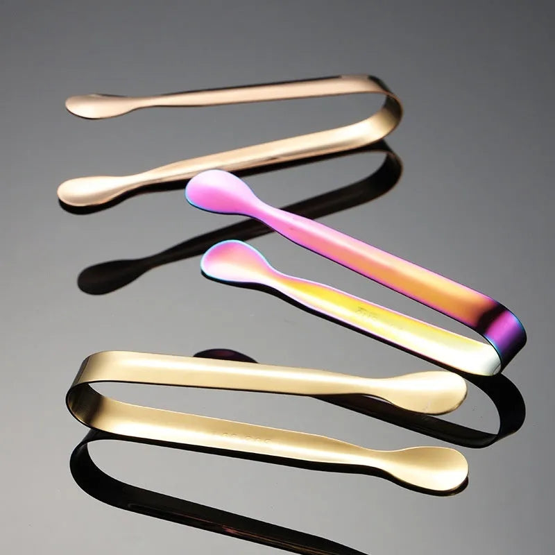 Stainless steel ice clip in silver, gold, rose gold, magic colour, or black, for cocktails and chilled drinks