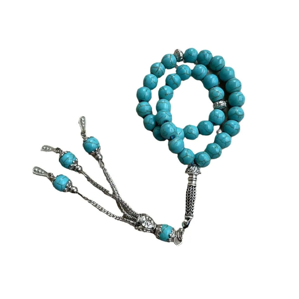 Handmade Muslim prayer bracelet with sky blue 8mm stone beads for daily Islamic worship