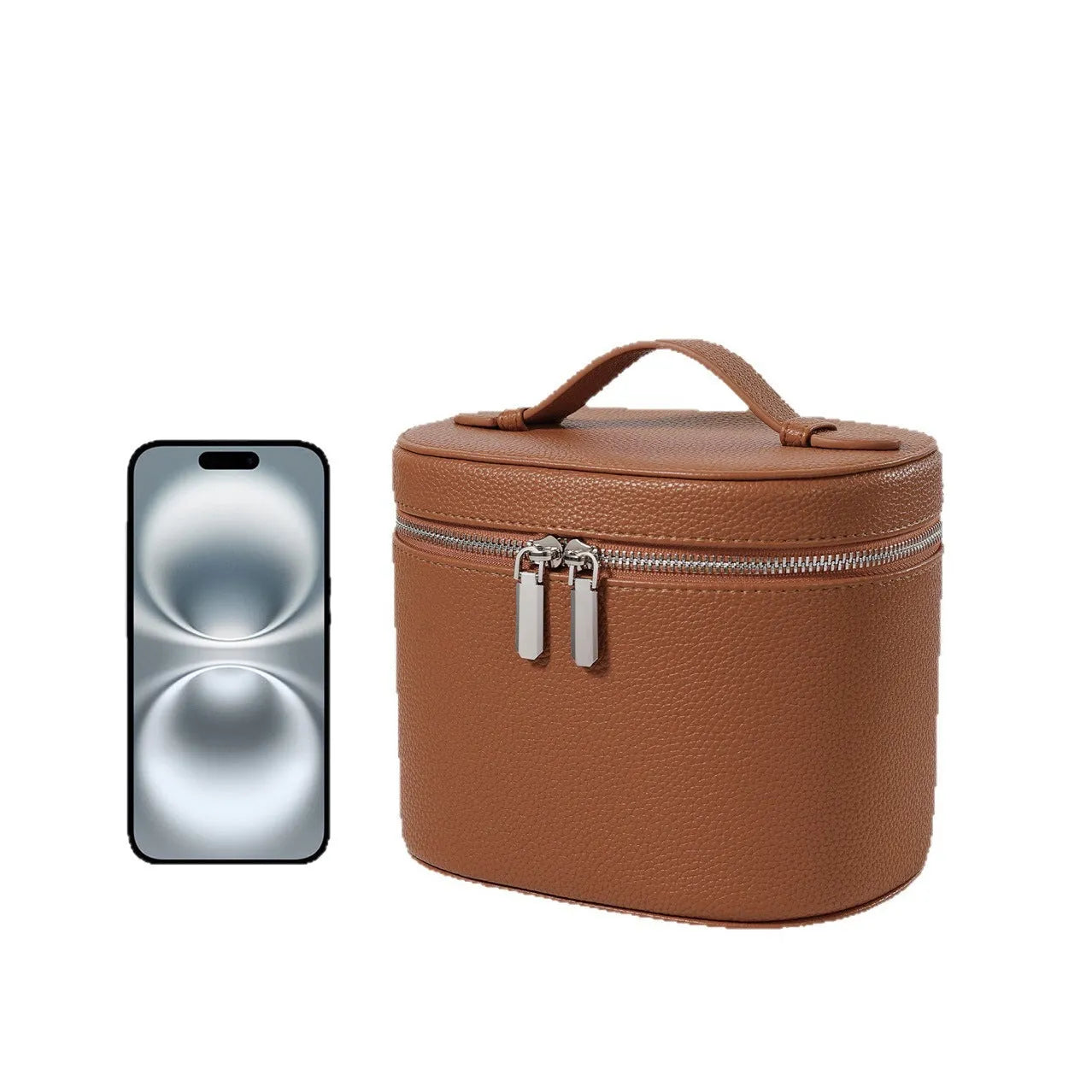 Removable elastic band cosmetic bag in retro tone PU, black colour, for travel and home storage