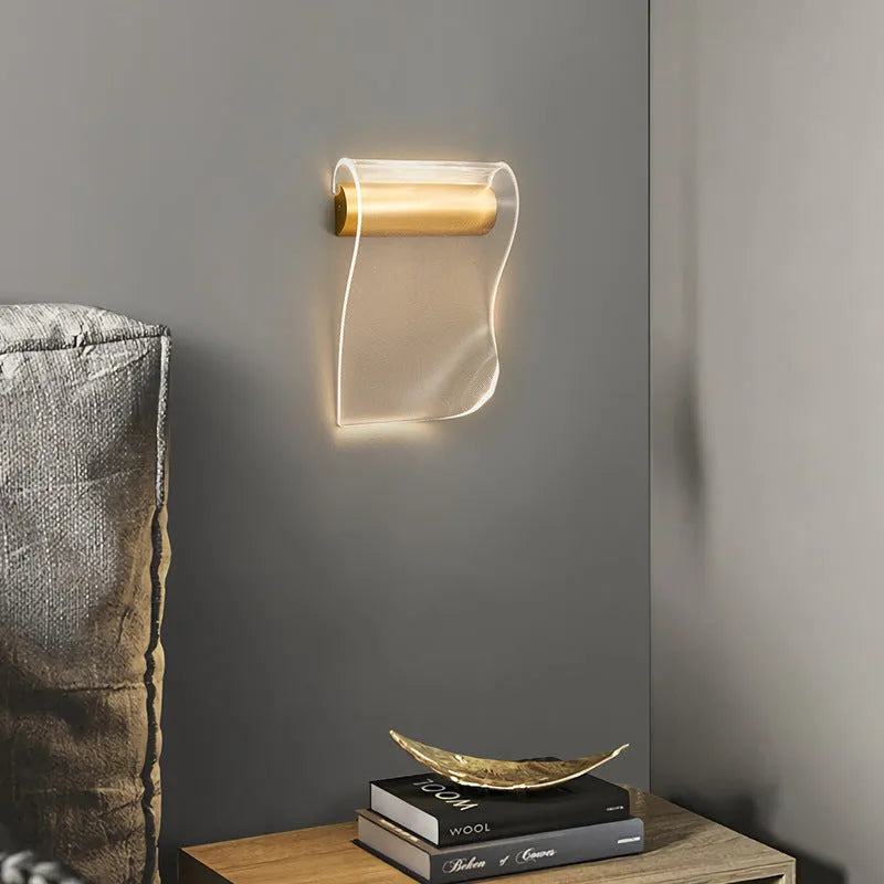 Wall lamp with bend arm and acrylic shade shown in neutral colour