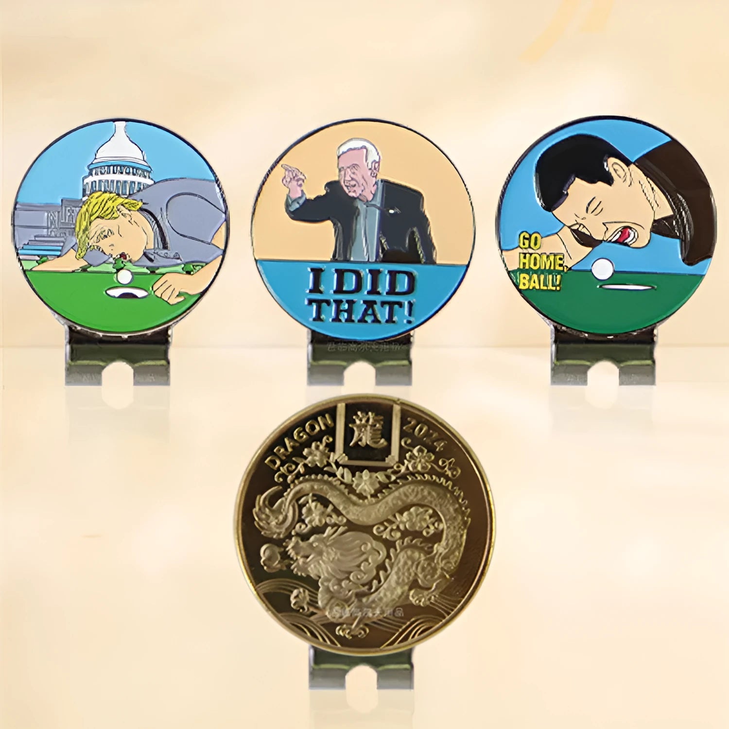 Zinc alloy golf hat clip with a detailed personalised metal craft design.