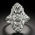 Silver hollow out geometry ring with diamond studs on copper base