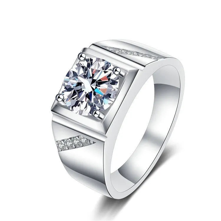 Men's adjustable copper ring with large square diamond design in gold or platinum colour