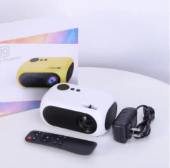 M24 portable mini projector in gold or white with power adapter and cables