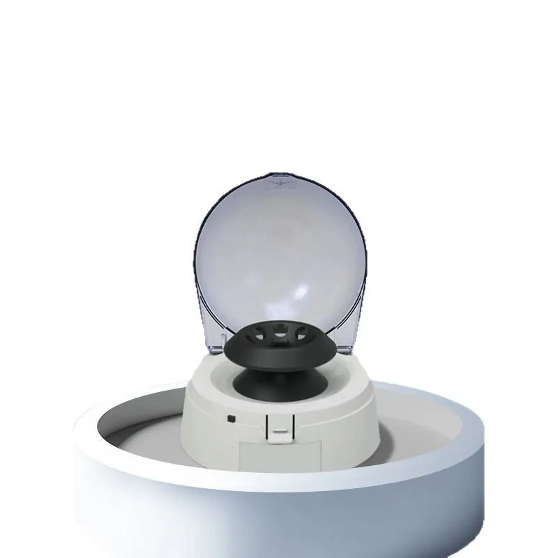 Mini laboratory centrifuge with compact 157x170x120mm dimensions and 7000 RPM speed capability