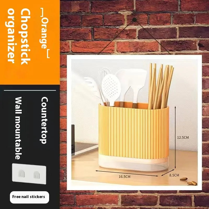 Modern plastic chopstick holder with cross-border drain design mounted on kitchen wall
