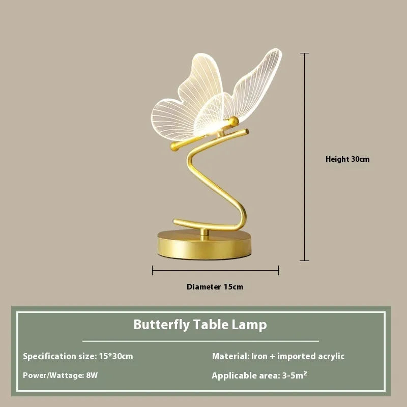Butterfly table lamp 15 x 30cm wrought iron acrylic 8W with light source and plug options