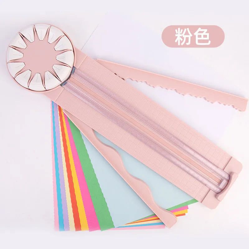 Pink and black 12-in-1 multifunctional dotted paper cutting machine for crafts.