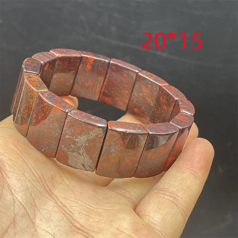 Bloodstone quartz rock jade bracelet showing tiger tooth, bamboo joint, lucky pendant, back of turtle, and cube sugar design options.