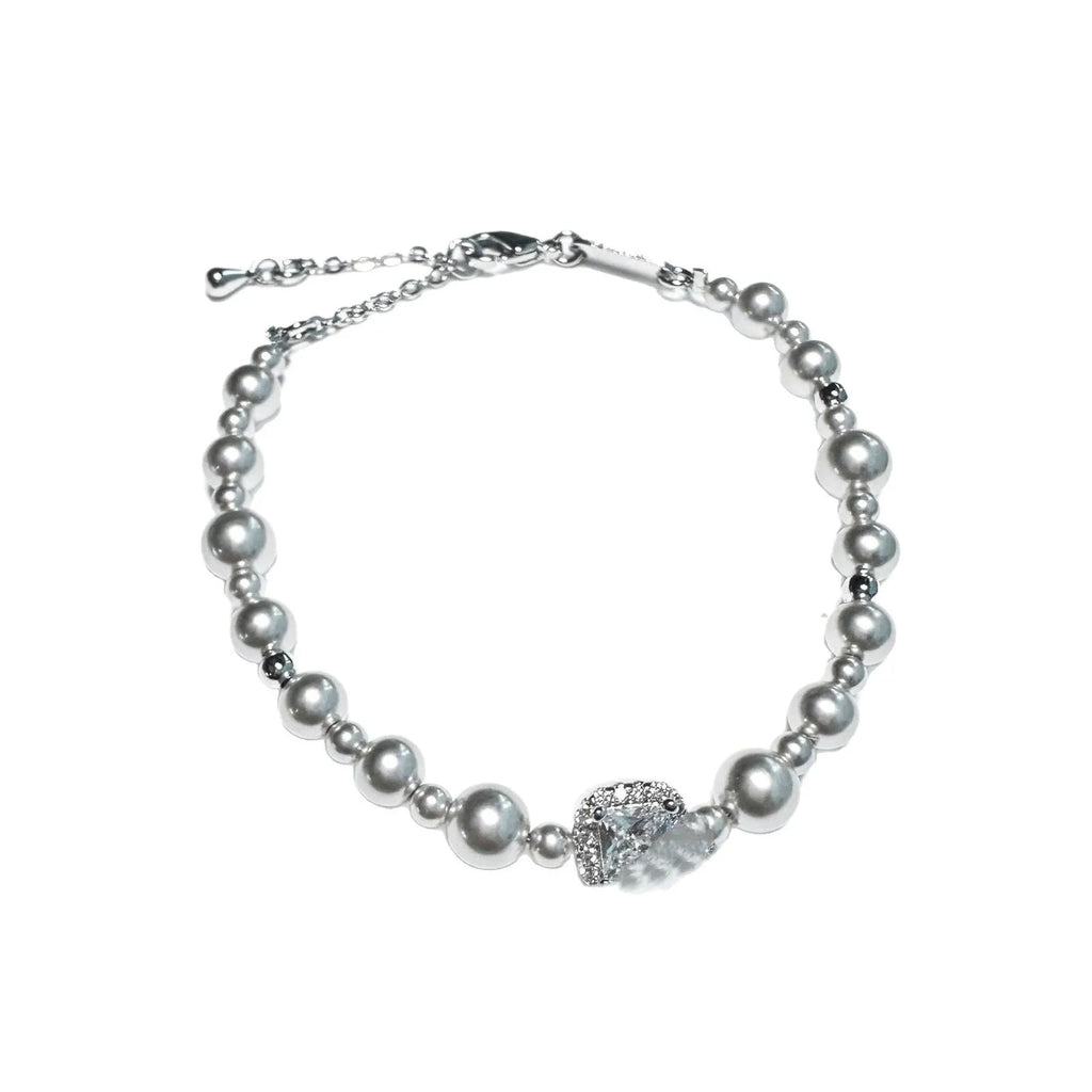 Bubble Cube Candy all-match clavicle chain bracelet earrings set with imitation pearl and zircon in white