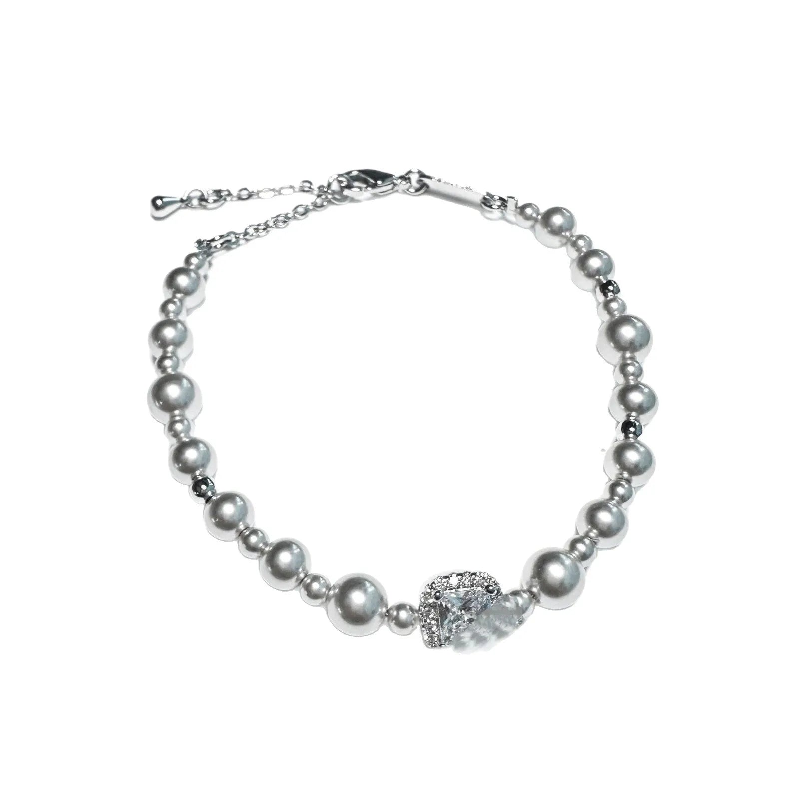 Bubble Cube Candy all-match clavicle chain bracelet earrings set with imitation pearl and zircon in white