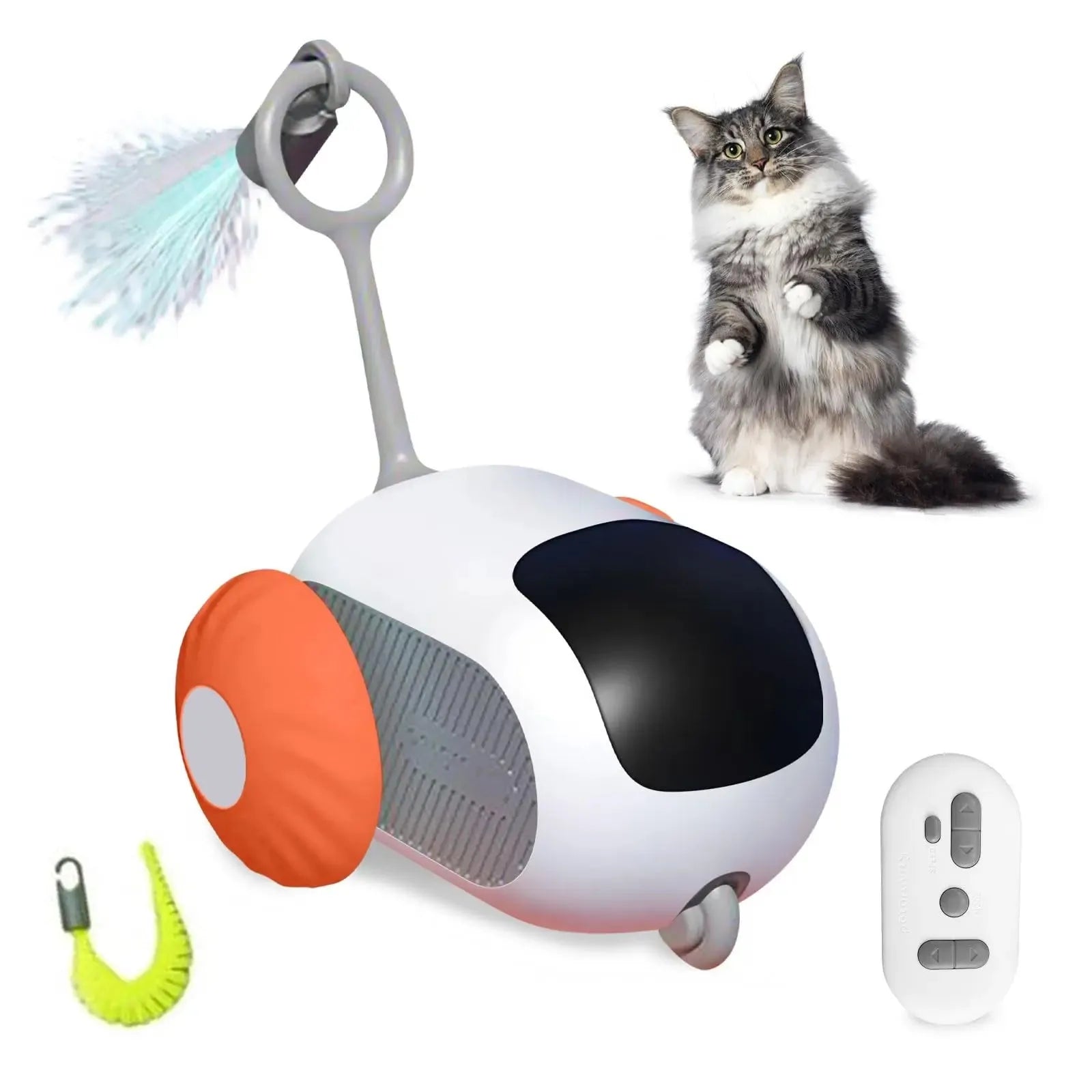 Blue and orange smart cat toy cars with remote control and feather teaser attachments