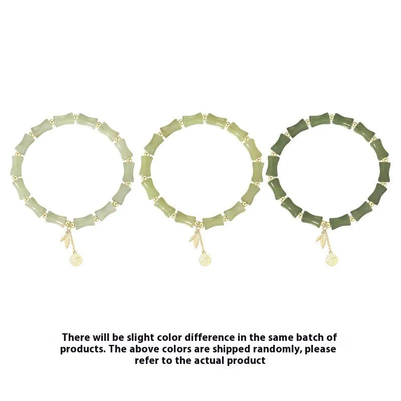 Green Hetian jade and alloy bamboo joint bracelet for women, about 18cm, New Chinese style
