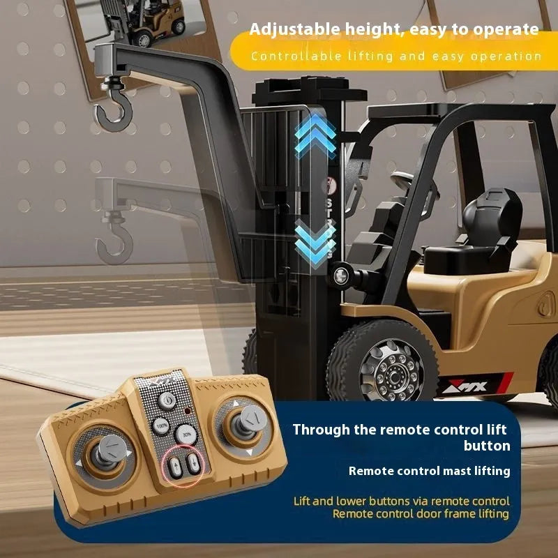 1:64 scale alloy remote control forklift model with Bluetooth controller and cargo accessories
