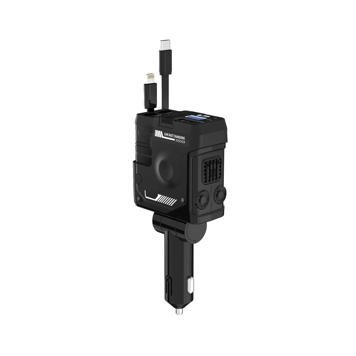 Car charger fast charging retractable four-in-one cigarette lighter with digital display in black