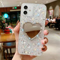 Epoxy mirror heart shape rhinestone phone case for Apple iPhone with glitter gold finish