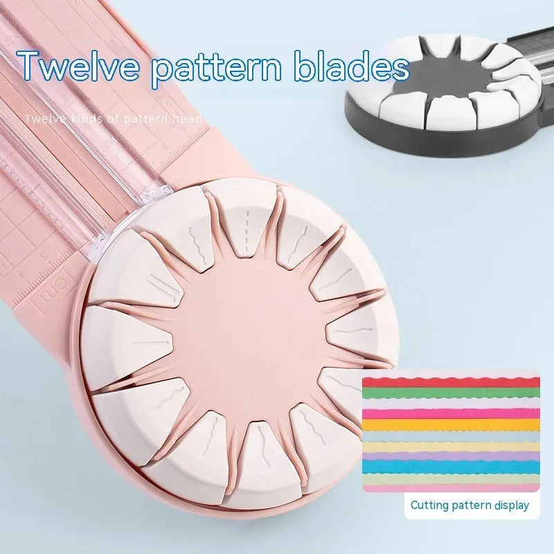 Pink and black 12-in-1 multifunctional dotted paper cutting machine for crafts.