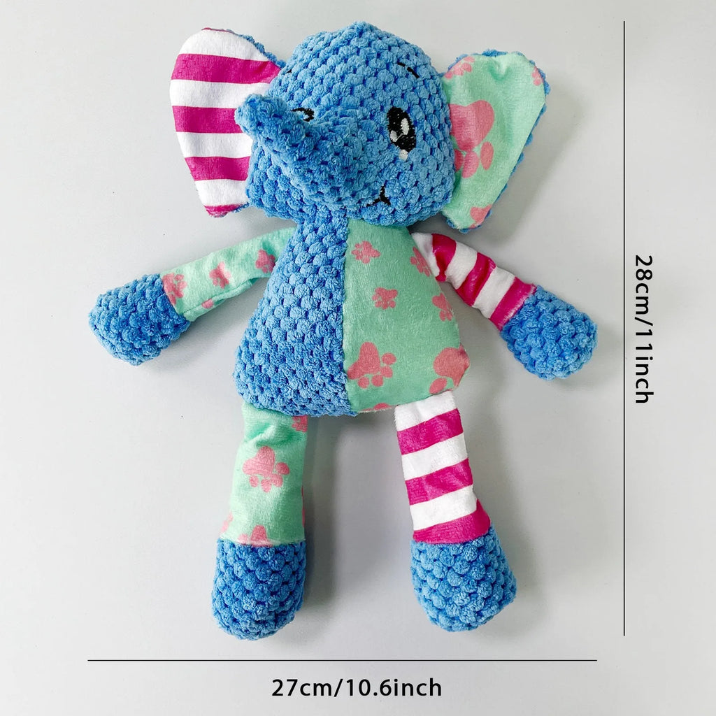 Plush dog squeaky toy with bite resistant fabric and collision colour pattern for small and large breeds