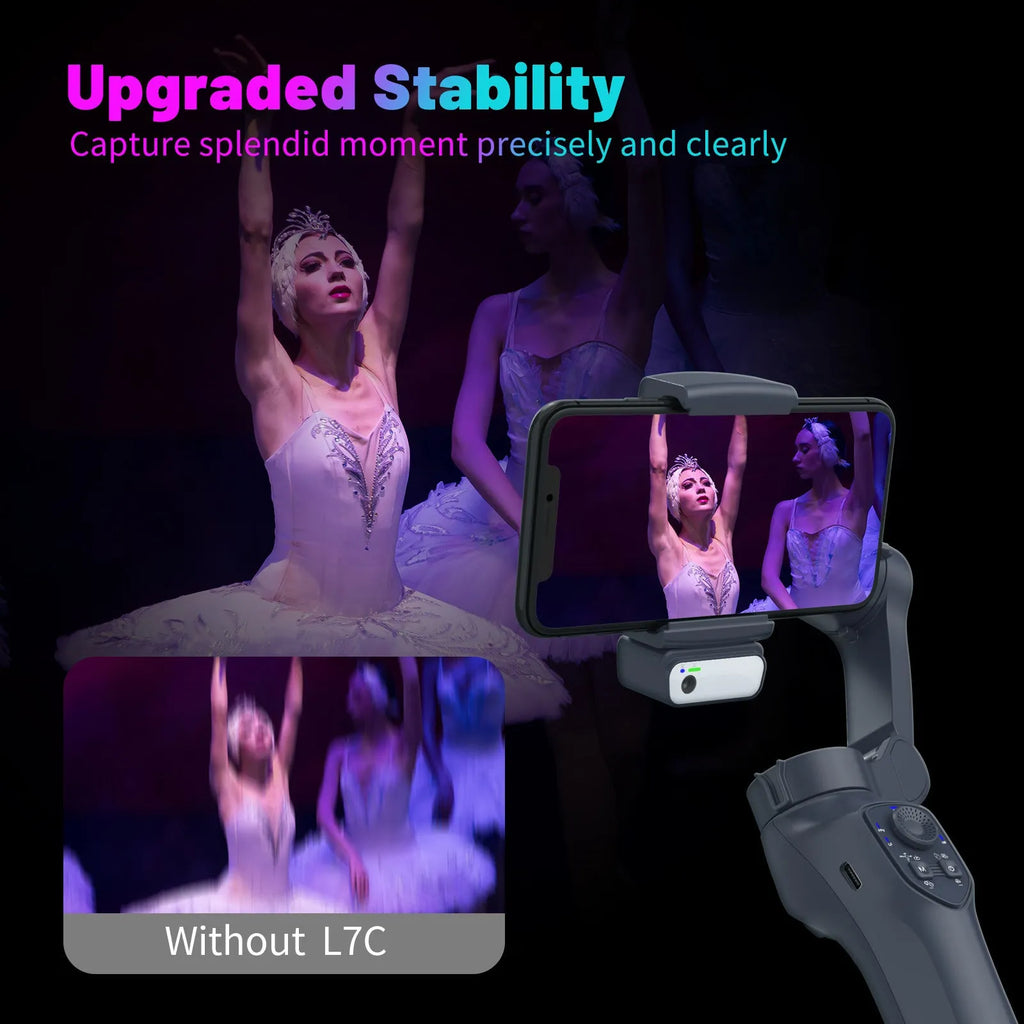 Foldable handheld phone camera stabilizer gimbal in gun colour with USB port.