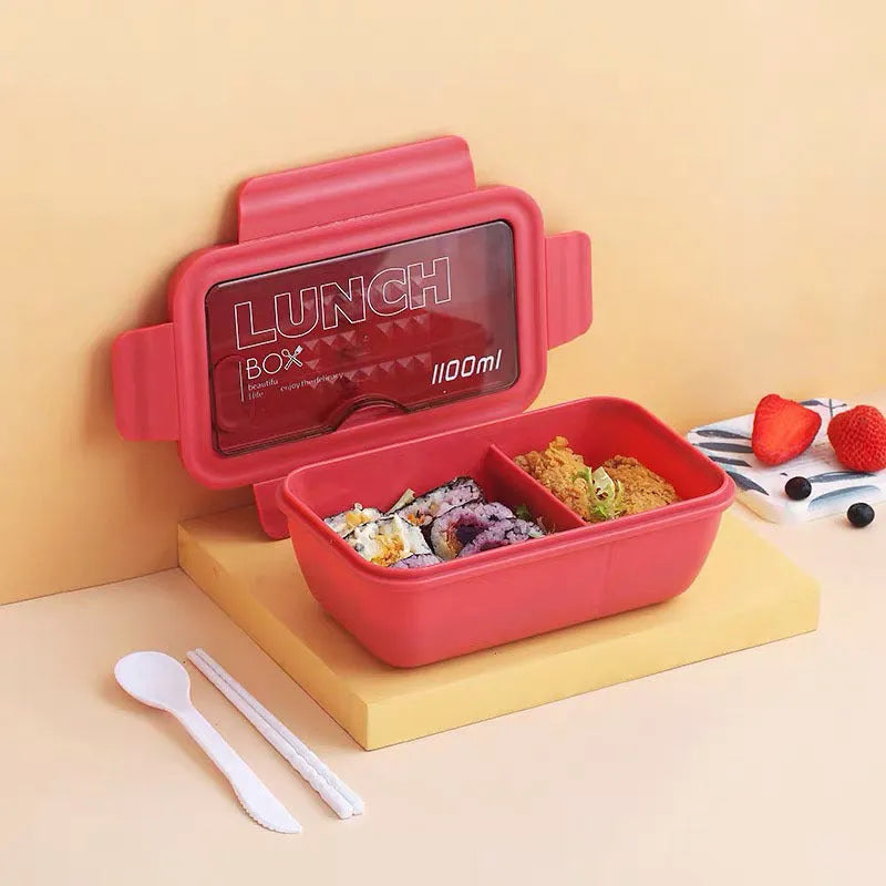 Green four-layer partitioned plastic bento lunch box with 20.5cm dimensions