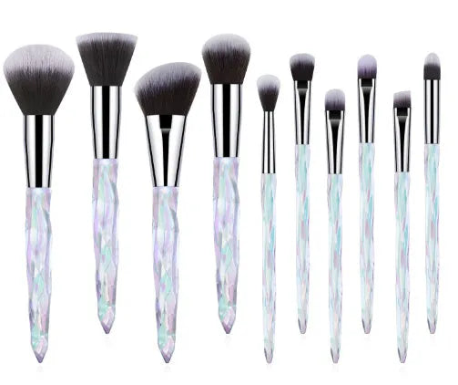 10 clear crystal diamond foundation brushes with artificial fibre bristles in four colour options