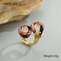 Geometric leopard print open mouth ring in stainless steel with electroplated finish