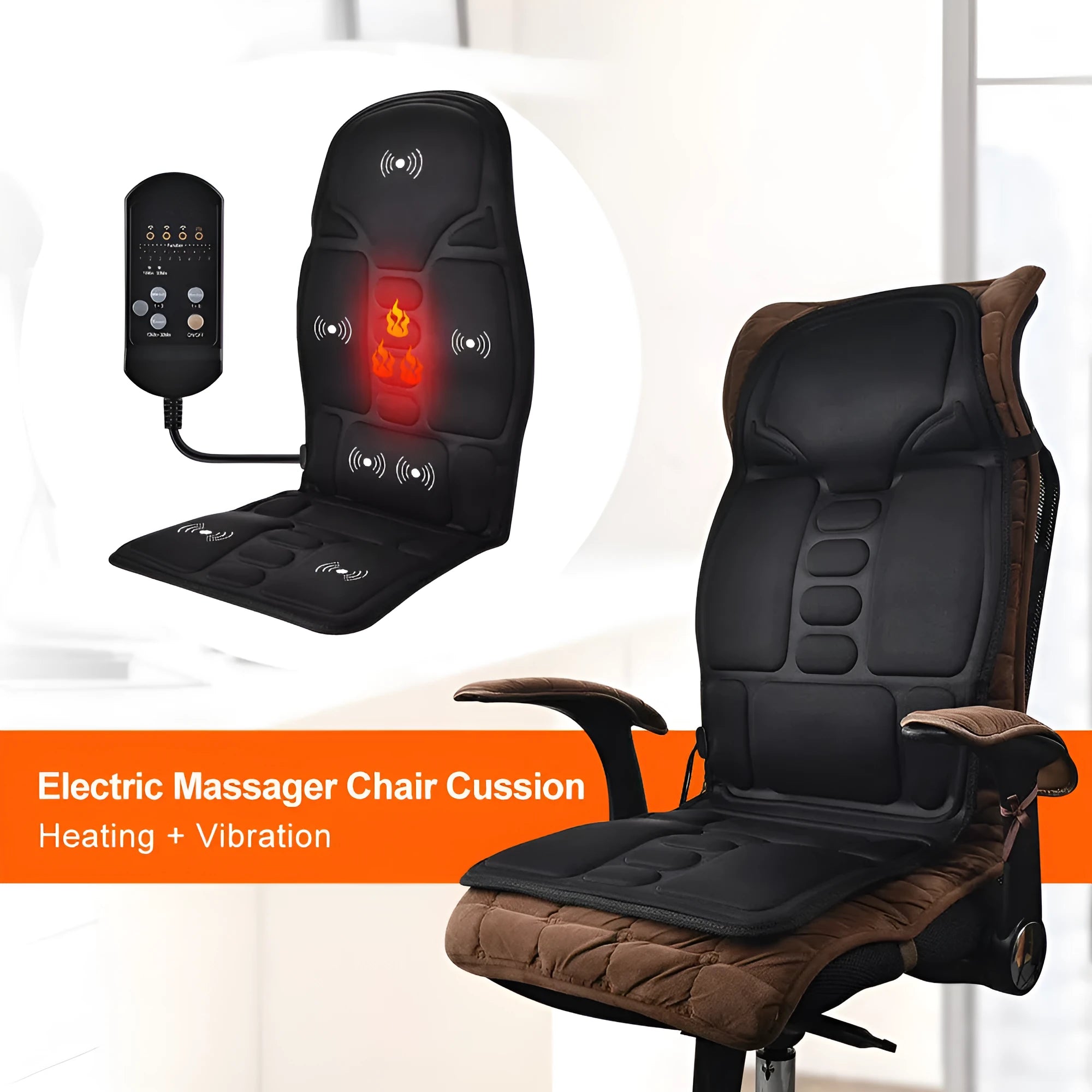 Black electric cervical vertebra car kneading instrument with wireless remote control.