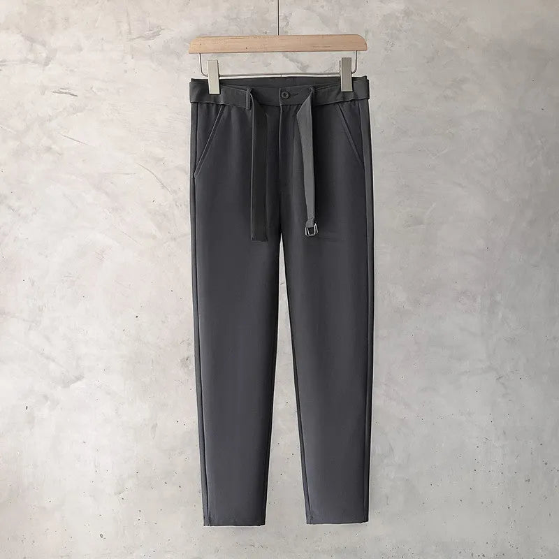Boys slim straight trousers in wool-blend fabric showing tapered leg styling and straight leg opening