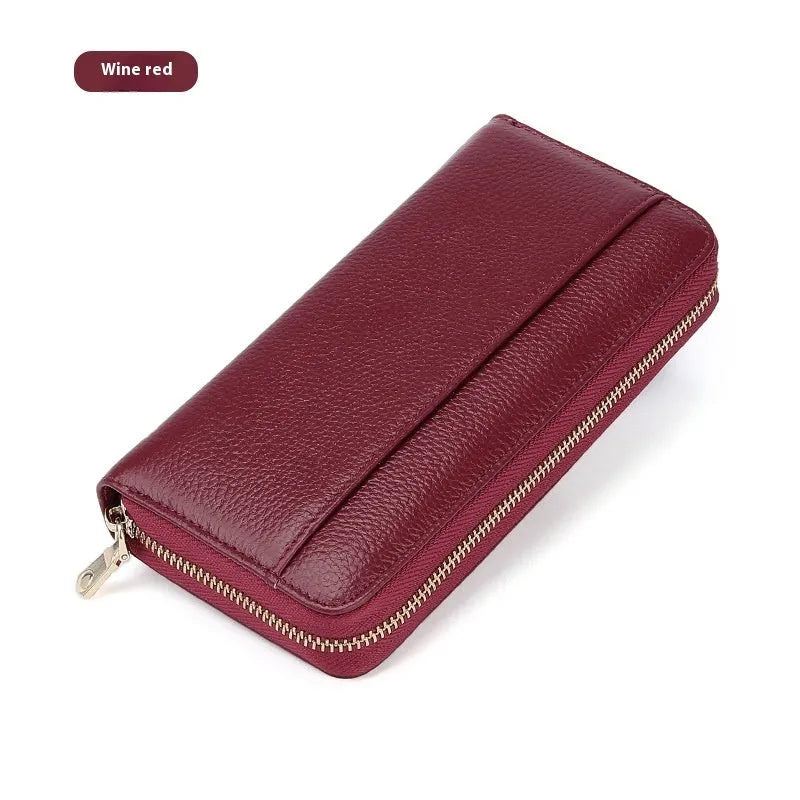 Genuine leather women's wallet in multiple solid colours showing interior card storage compartments