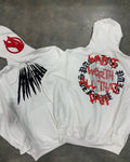 Black loose hooded sweatshirt with white skull letter print and rhinestone decoration