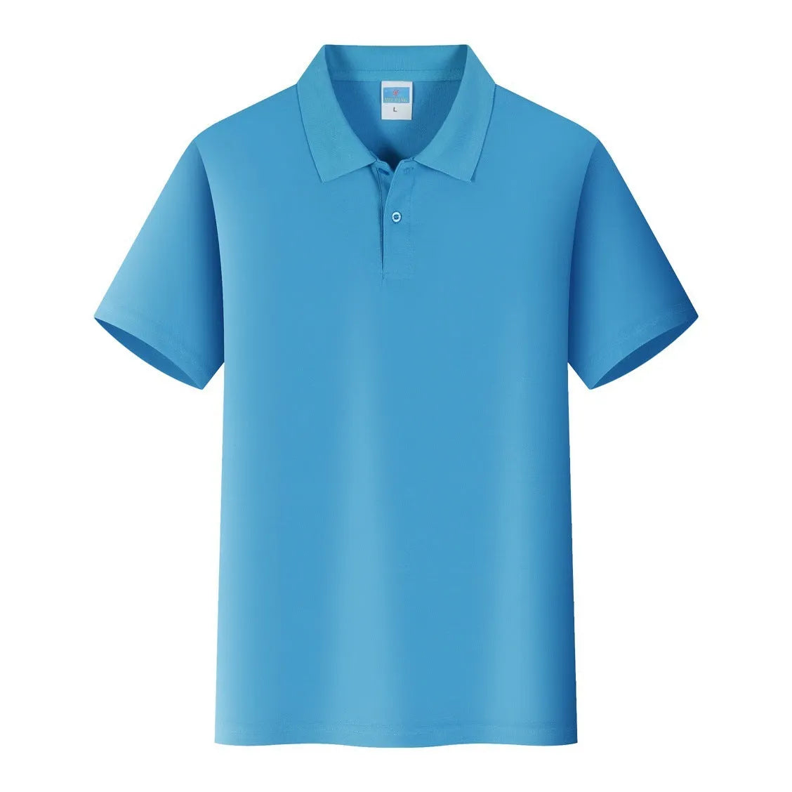 Short-sleeved cotton work shirt on a hanger, shown in a light colour, suitable for custom embroidery.