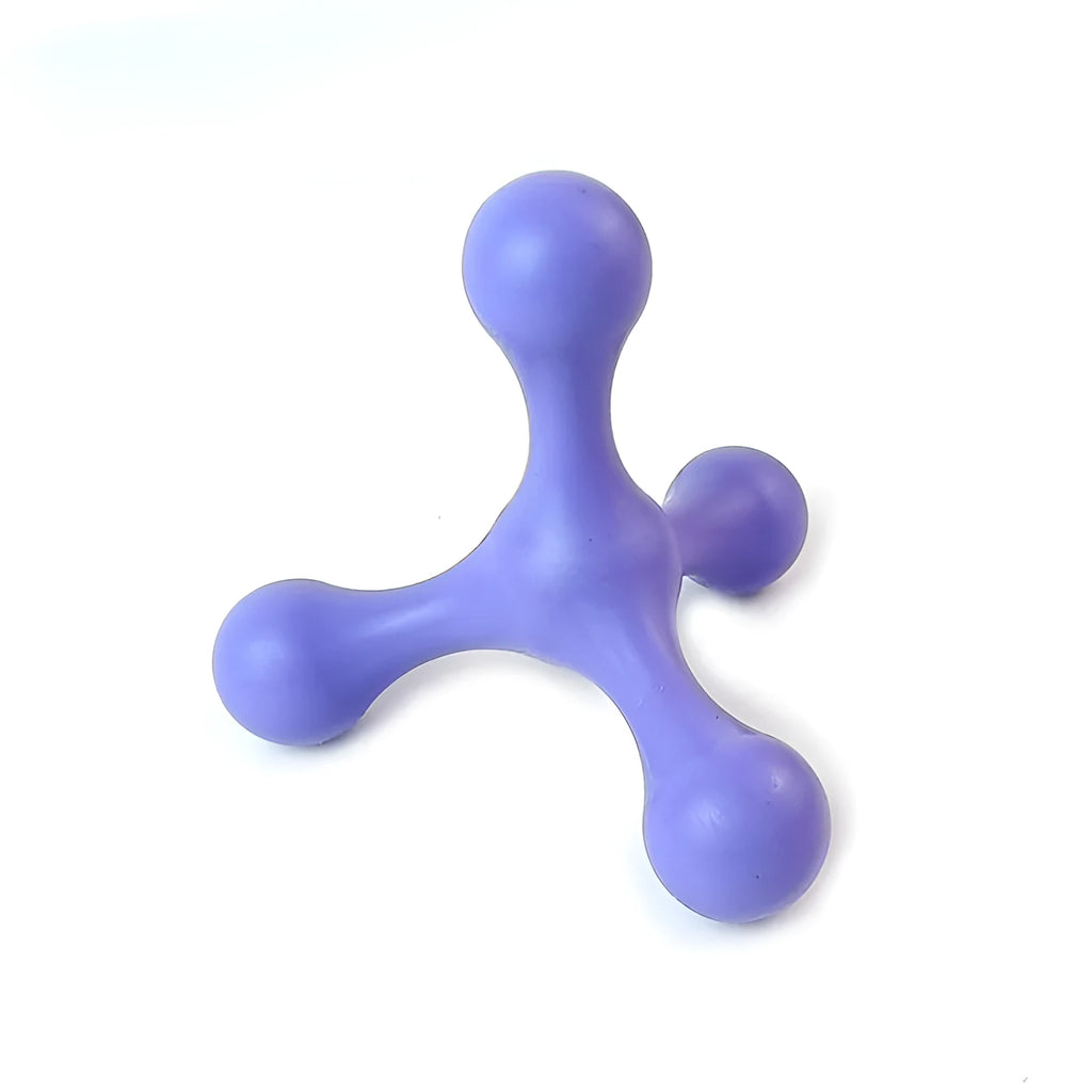 Blue silicone puppy teething toy with three legs, measuring 9.5 cm for small and medium dogs.